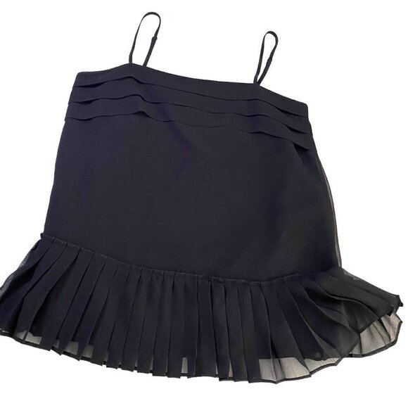 Banana Republic Pleated Chiffon Cami Sz XS Black Goth Romantic Feminine - Picture 5 of 12